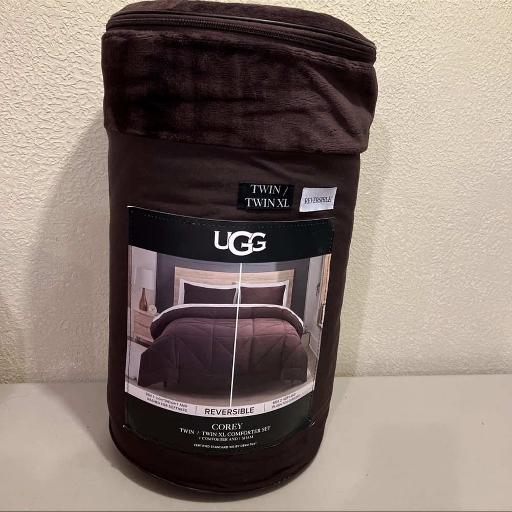 Ugg Corey Twin/Twin XL Comforter Set 68X90 1Sham 26X20 Lodge(Brown) Oeko Tex NEW